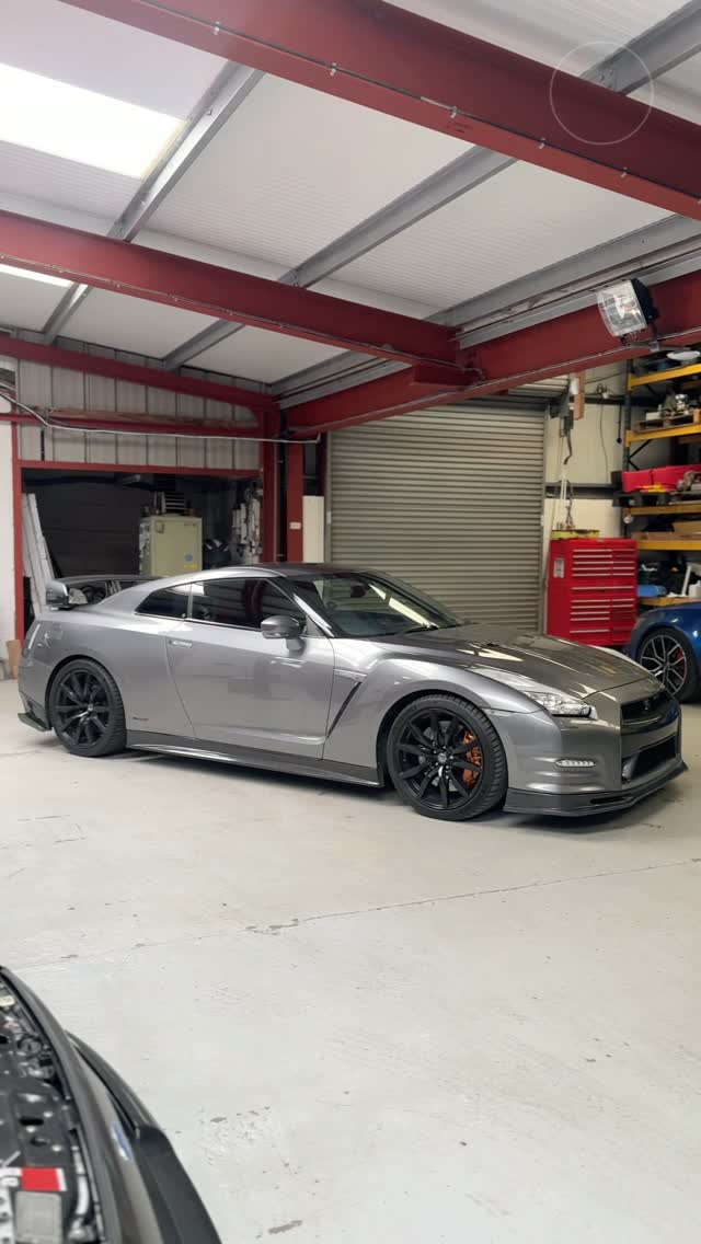 Nissan R35 GT-R in the workshop for HKS coilover fitting